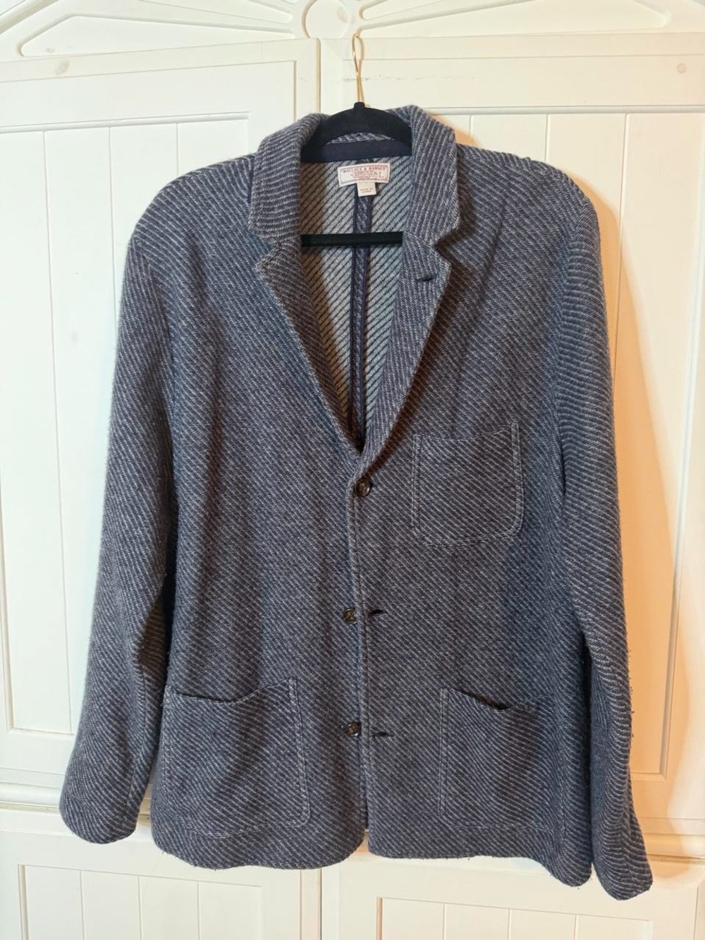 Men's Blue-Gray Herringbone Shirt Jacket - Lightweight Casual Blazer
